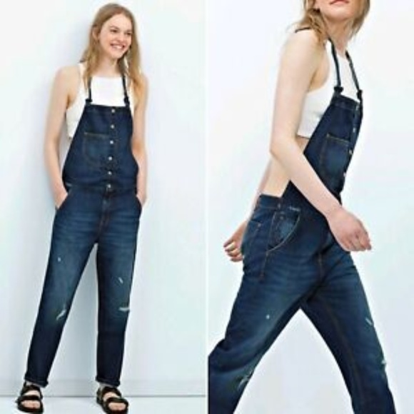 Zara TRF Blue Denim Halter Neck Overalls Size XS - Picture 3 of 5
